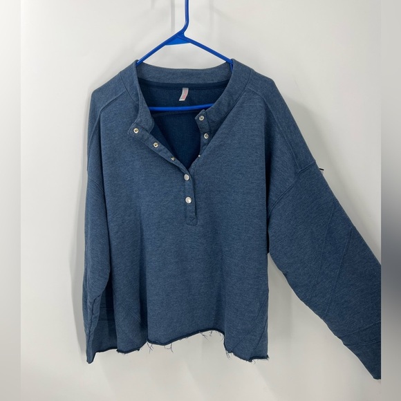 FREE PEOPLE MOVEMENT Play On Half Snap Pullover In French Navy M - Picture 4 of 13